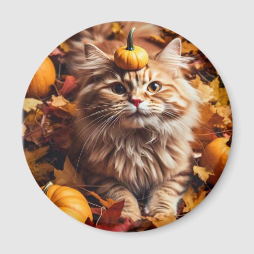 Whimsical Cat with Pumpkins Magnet