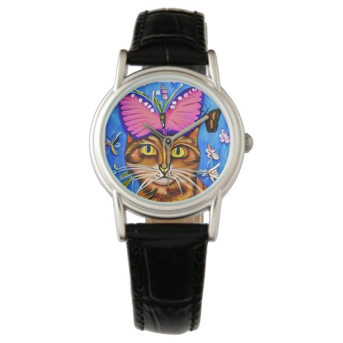 Whimsical Cat Wristwatch  Unique Fun Timepiece