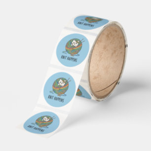 Whimsical Cat Yarn Ball Knitting Art Blue Gift Classic Round Sticker