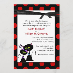 Whimsical Cats and Polka Dots Wedding Invitation