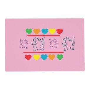 Whimsical Cats and Rainbow Hearts Placemat