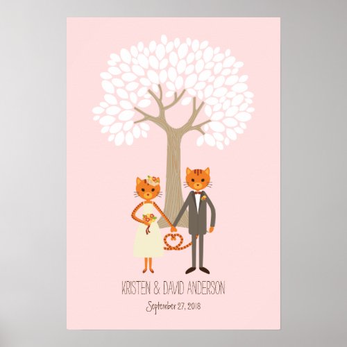 Whimsical Cats Blush Fingerprint Signature Tree Poster