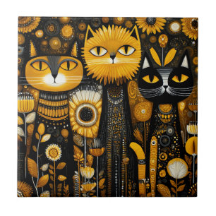 Whimsical Cats Ceramic Tile