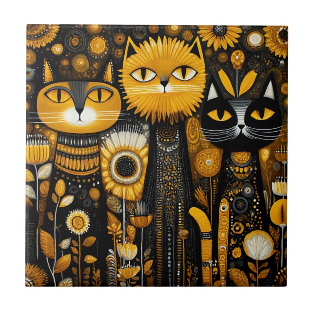 Whimsical Cats Ceramic Tile (Front)
