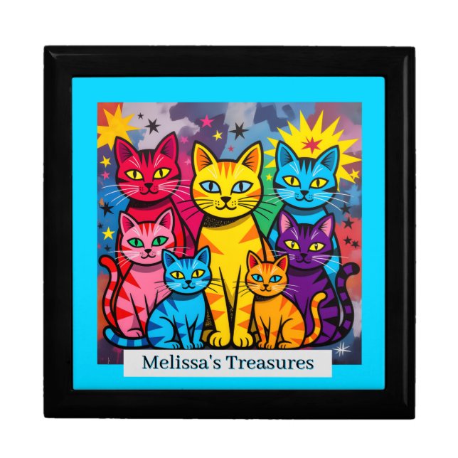 [Whimsical Cats] Colorful Folk Pop Art Keepsake Gift Box (Front)