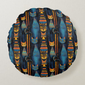 Whimsical Cats Egyptian AI Art Round Pillow