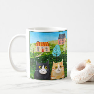 Whimsical Cats Folk Art Orange Tabby Tuxedo Coffee Mug