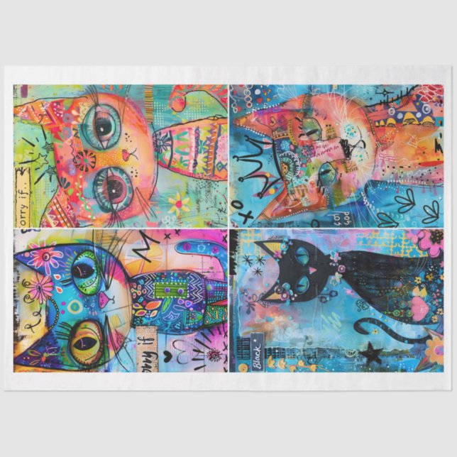 Whimsical Cats for Junk Journaling Mixed Media Tissue Paper (Front)