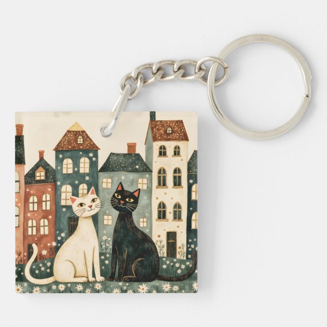 Whimsical Cats Keychain (Back)