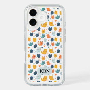 Whimsical Cats Monogrammed Initials iPhone 16 Case