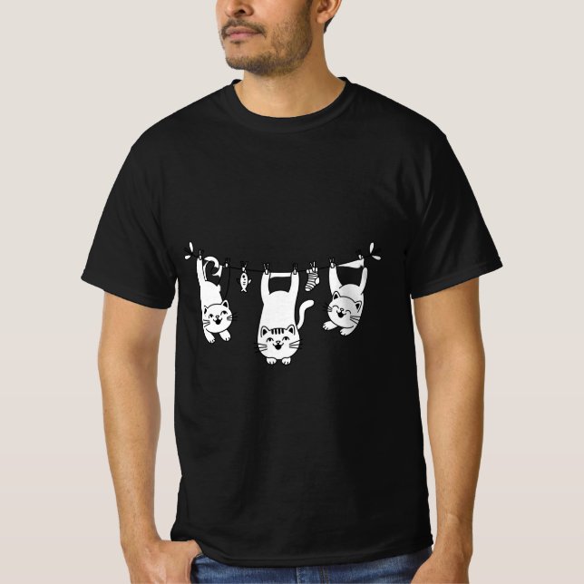Whimsical Cats on a Clothesline T-Shirt (Front)