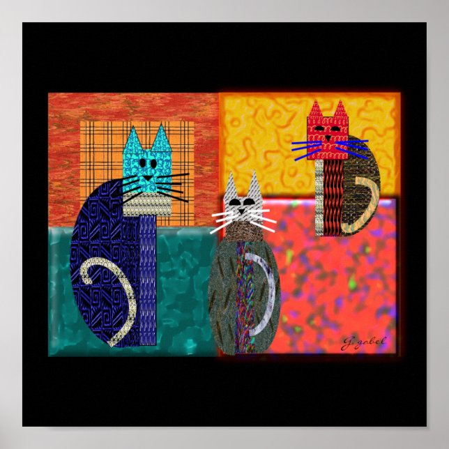 Whimsical Cats on CANVAS Art Poster (Front)