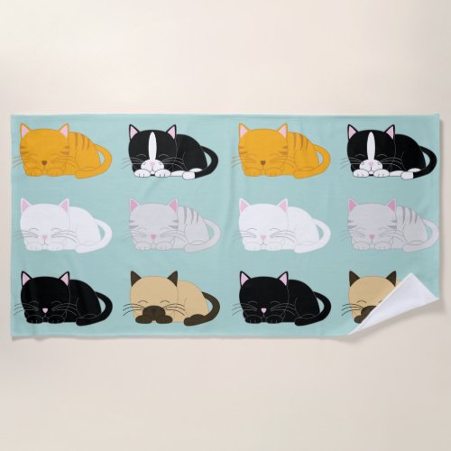 Whimsical Cats Pattern Beach Towel