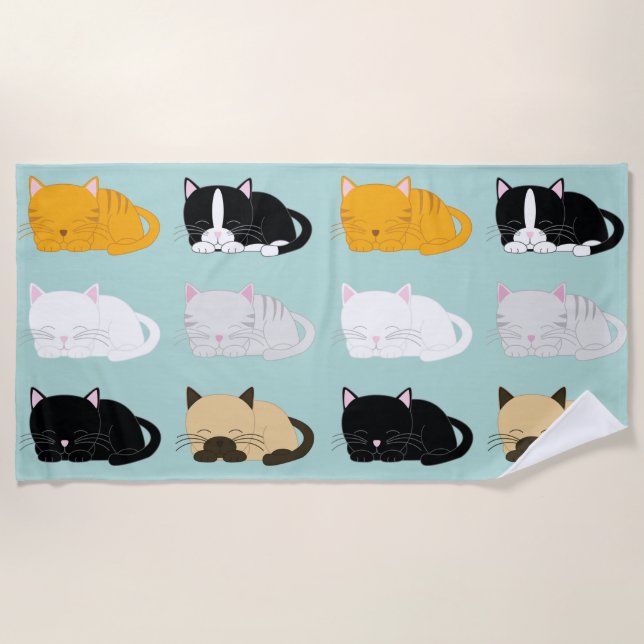 Whimsical Cats Pattern Beach Towel (Front)