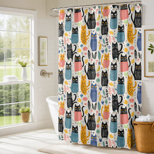 Whimsical Cats Pattern Shower Curtain