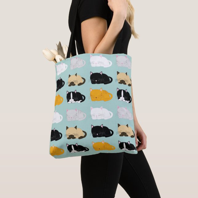 Whimsical Cats Pattern Tote Bag (Close Up)