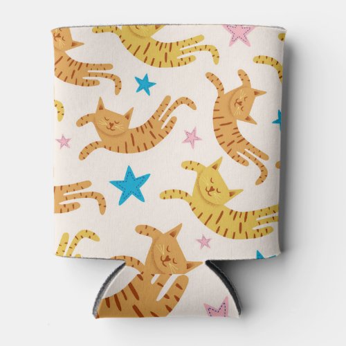 Whimsical Cats  Stars Kids Fashion Pattern Can Cooler