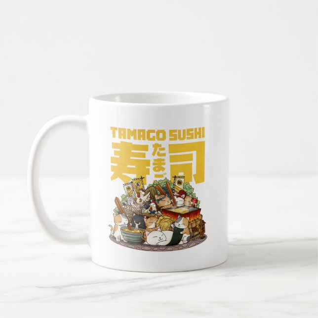 Whimsical Cats Tamago Sushi Workshop Coffee Mug (Left)
