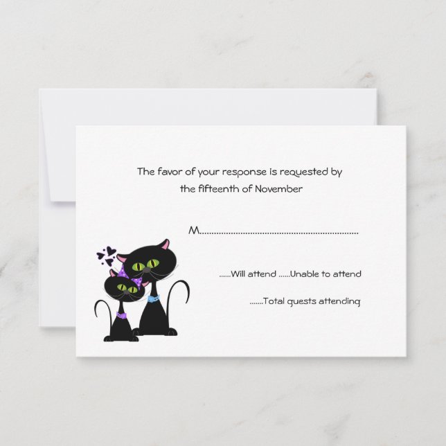 Whimsical Cats Wedding RSVP Card (Front)