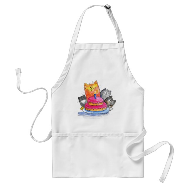 Whimsical Cats with Birthday Cake Adult Apron (Front)