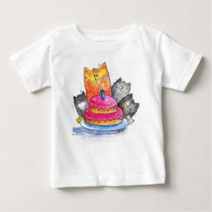 Whimsical Cats with Birthday Cake Baby T-Shirt