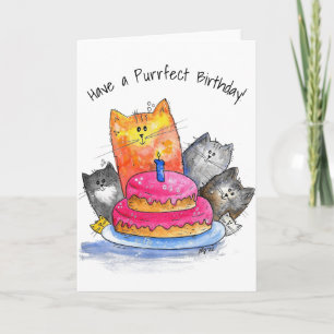 Whimsical Cats with Birthday Cake Card