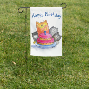 Whimsical Cats with Birthday Cake Garden Flag