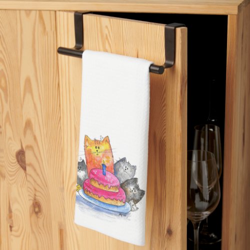 Whimsical Cats with Birthday Cake Kitchen Towel