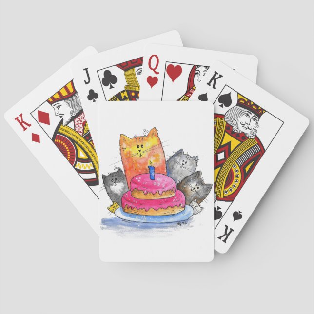 Whimsical Cats with Birthday Cake Poker Cards (Back)