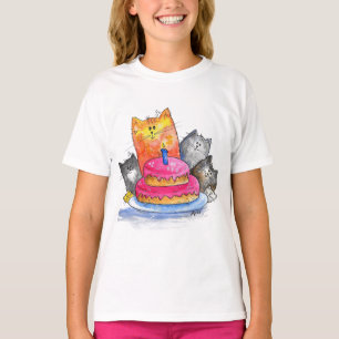 Whimsical Cats with Birthday Cake T-Shirt