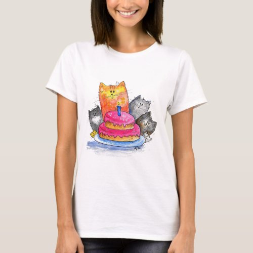 Whimsical Cats with Birthday Cake T_Shirt