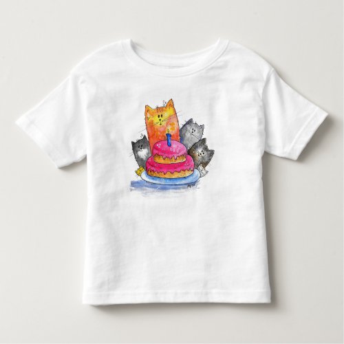 Whimsical Cats with Birthday Cake Toddler T_shirt