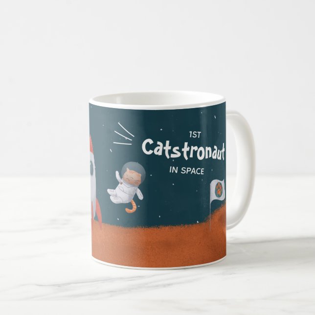 Whimsical Catstronaut in Space, Cats on Mars, Fun Coffee Mug (Front Right)