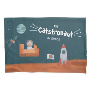 Whimsical Catstronaut in Space, Cats on Mars, Fun Pillow Case