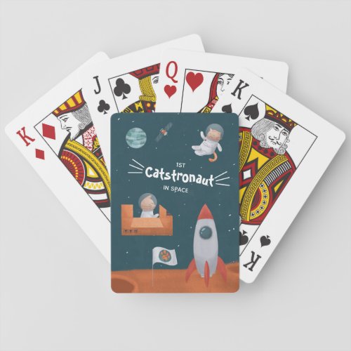 Whimsical Catstronaut in Space Cats on Mars Fun Playing Cards