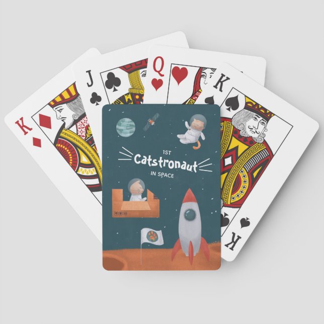 Whimsical Catstronaut in Space, Cats on Mars, Fun Poker Cards (Back)