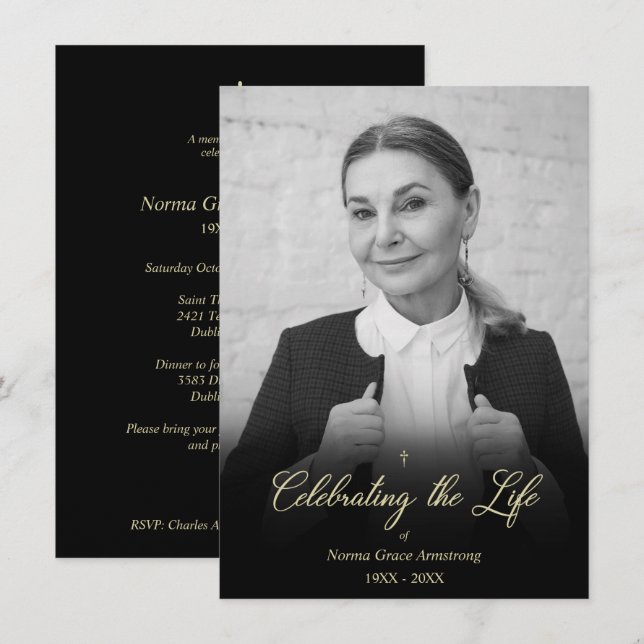 Whimsical Celebrating the Life Photo Funeral Note Card (Front/Back)