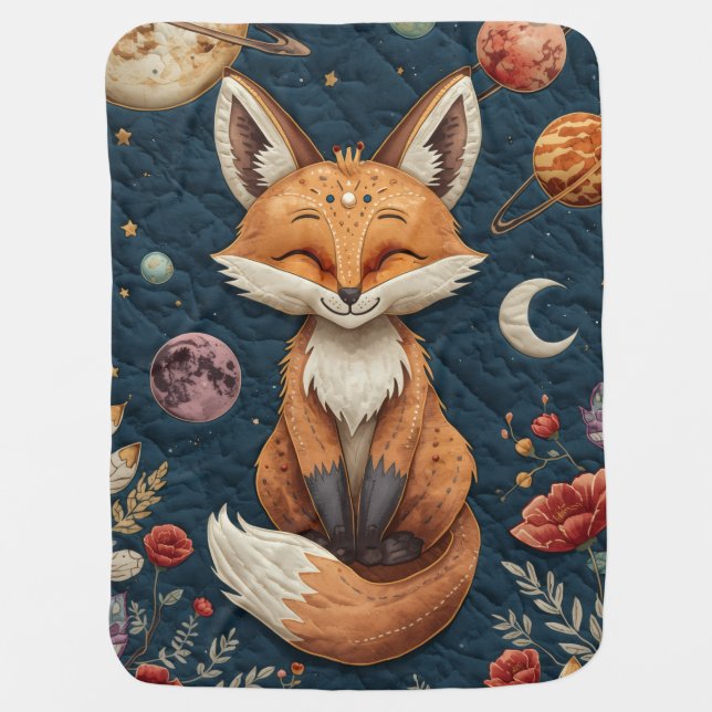 ​Whimsical Celestial Boho Fox Quilted Style Baby B Blanket (Front)