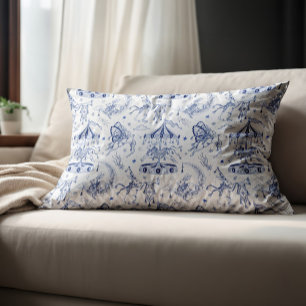 Whimsical Celestial Bunny Blue Toile de Jouy Pillow Case