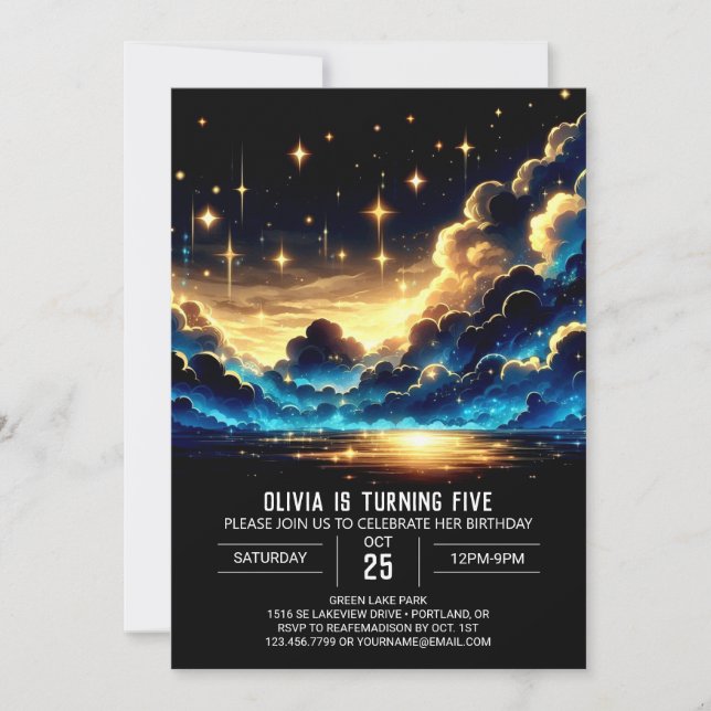 Whimsical Celestial Digital Birthday Invitation (Front)