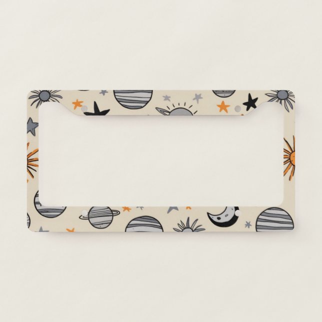 Whimsical Celestial Doodle License Plate Frame (Front)