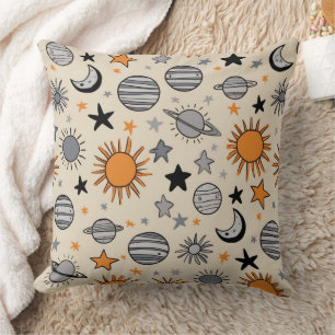 Whimsical Celestial Doodle Throw Pillow