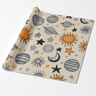 Whimsical Celestial Doodle Wrapping Paper