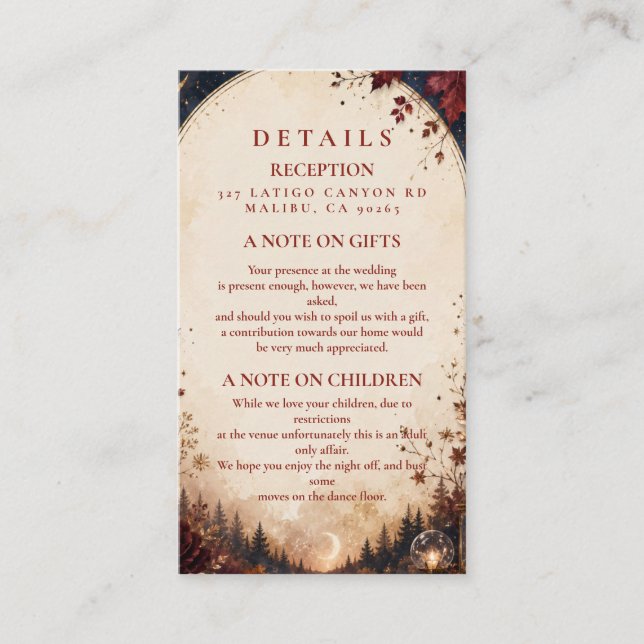 Whimsical Celestial Fall Wedding Enclosure Card (Front)