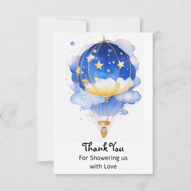 Whimsical Celestial Hot Air Balloon Baby Shower Thank You Card (Front)