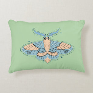 Whimsical Celestial Moth — Soft Blue & Peach Accent Pillow