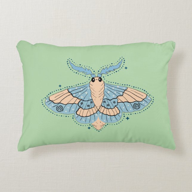 Whimsical Celestial Moth — Soft Blue & Peach Accent Pillow (Front)