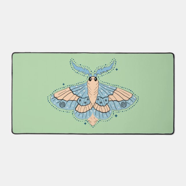 Whimsical Celestial Moth — Soft Blue & Peach Desk Mat (Front)