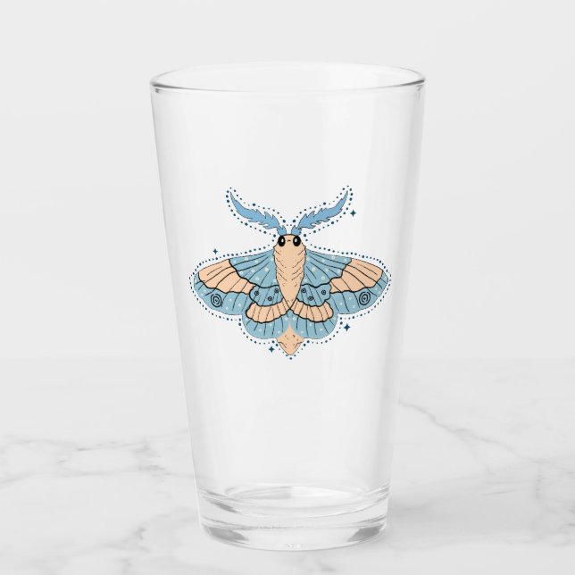 Whimsical Celestial Moth — Soft Blue & Peach Glass (Front)