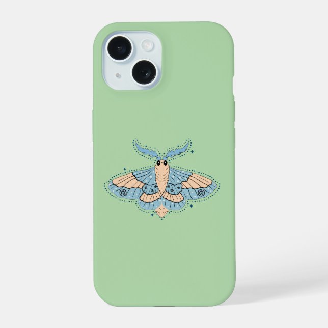 Whimsical Celestial Moth — Soft Blue & Peach Iphone Case (Back)